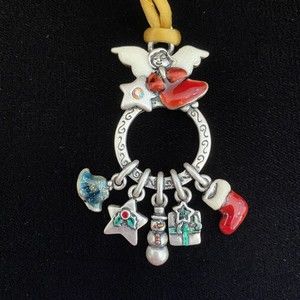 Vintage AJMC Christmas Angel Star Necklace 14" Gold Cord Stocking Snowman Gift